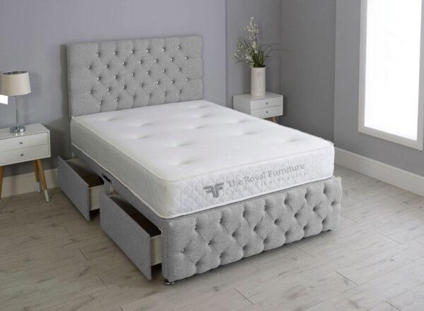 Milly Chesterfield Divan Bed with storage drawers and velvet upholstery in UK-made handcrafted design