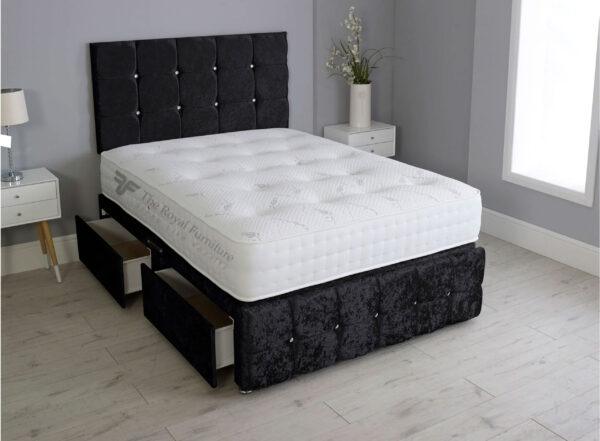Cube Divan Bed with cubic headboard and storage drawers – affordable luxury storage bed