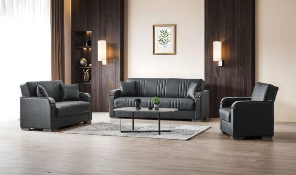 Black faux leather sofa bed set with single, 2 seater, and 3 seater options – fast UK delivery