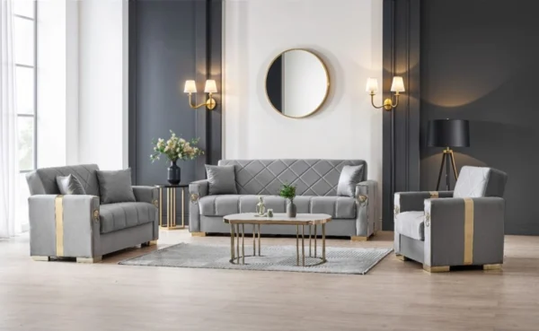 Grey Gold Lion Sofa Bed UK – Modern 1, 2 & 3 Seater Sofa Bed with Gold Accents